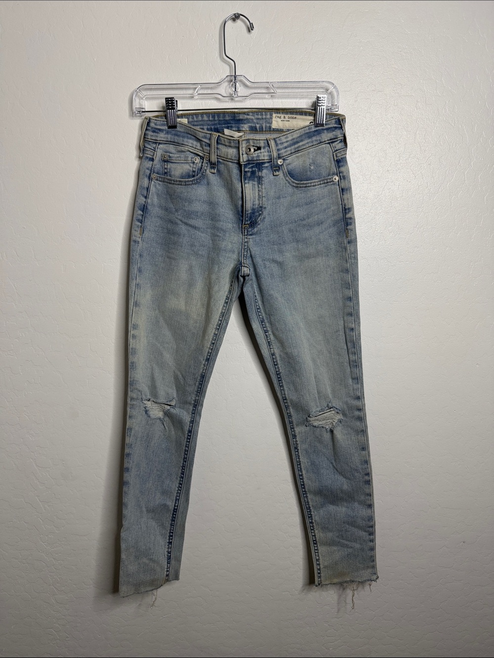 rag & bone Light Wash Skinny Jeans with Knee Distress